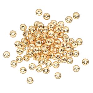 Bead 1pkg100 gold-plated, 4.5x2.5mm corrugated rondelle, brass