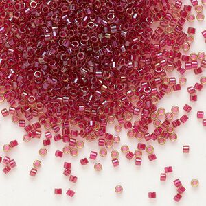 Seed bead, Delica&reg;, glass, pkg/50g, #11 round, translucent cranberry-lined luster light topaz (DB-0282).