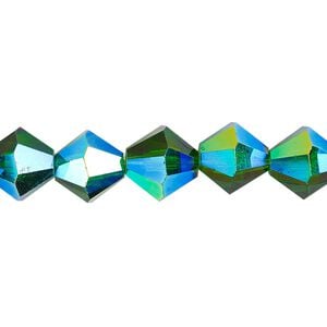 Bead 1pk translucent emerald green AB, Celestial Crystal&reg; 10mm bicone 8 inch