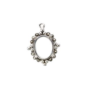 Drop, marcasite (natural) and sterling silver, 19x16mm oval with 12x10mm 4-prong oval setting. Sold individually.