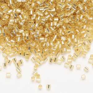 Seed bead, Miyuki, glass, pkg/250g, #11 2-cut hex, transparent silver-lined gold (HEX-662).