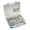 Organizer, ArtBin&reg; tarnish inhibitor 1pkg1, polypropylene, clear and blue, 15-1/2 x 15 x 3-1/2 inches, organizer box with 18 moveable dividers, removable tray and bead board. image number 2
