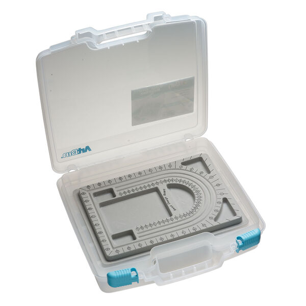 Organizer, ArtBin&reg; tarnish inhibitor 1pkg1, polypropylene, clear and blue, 15-1/2 x 15 x 3-1/2 inches, organizer box with 18 moveable dividers, removable tray and bead board. image number 2