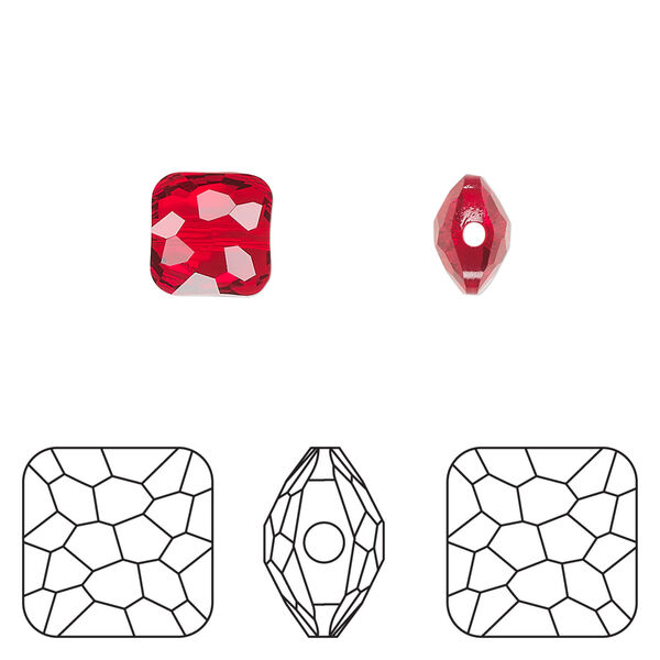 Bead 1pkg144 light Siam, Swarovski&reg;, 8mm puffed square 5035 image number 0