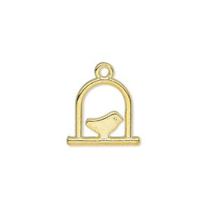 Charm, gold-finished "pewter" (zinc-based alloy), 15x14mm double-sided bird on swing. Sold per pkg of 20.
