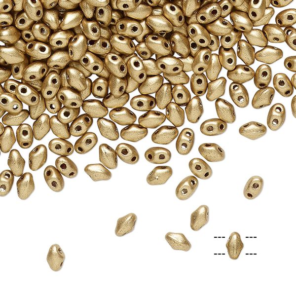 Bead, Preciosa Mini Twin&trade;, Mini Pressed Twin, Czech pressed glass, opaque gold, 4x2.5mm oval with (2) 0.7mm holes. Sold per 10-gram pkg. image number 0