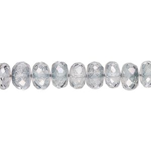 Grey quartz crystal 1pkg1, hand-cut micro-faceted rondelle bead 8 inch 7x4mm-8x6mm