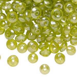 Bead, glass, translucent green, 7x3mm-7x4mm saucer. Sold per 2-ounce pkg, approximately 315 beads.