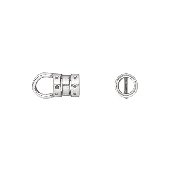 Crimp end 1pkg2 silver-plated pewter, 7x6mm tube / loop / 4mm inside diameter, antiqued / JBB Findings image number 0