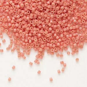 Seed bead, Delica&reg;, glass, pkg/7.5g, #11 round, Duracoat&reg; opaque outside dyed light watermelon (DB-2114).