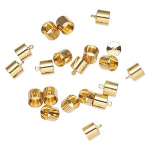Cord end glue-in 1pkg20 gold-finished, 9.5x8.5mm cylinder / 8.5mm inside diameter, brass