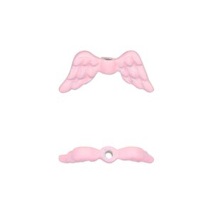 Bead 1pkg1 pewter, 20x9mm angel wing / 2sided, enamel / glitter / pink