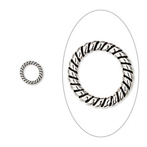 Jump ring 1pkg8 sterling silver, 7mm soldered closed twisted round, 18 gauge / 5.3mm inside diameter / antiqued