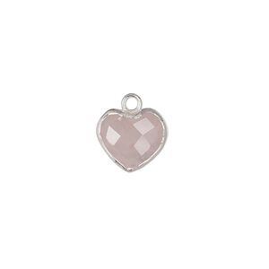 Drop 1pkg1, sterling silver / silver-plated copper / rose quartz (natural), 10x10mm hand-cut faceted puffed heart