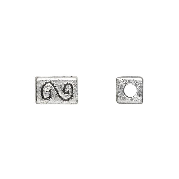 Bead 1pkg10 silver-plated "pewter", 10x6mm square tube, antique image number 0
