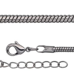 Chain 1pkg2 gunmetal-plated snake, 2.5mm / lobster claw clasp, brass 16 inch