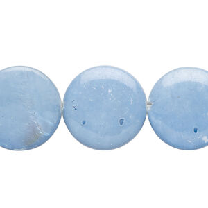 Mother-of-pearl shell 1pkg1, puffed flat round bead 15 inch blue 17-18mm
