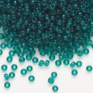 Seed bead, Miyuki, glass, pkg/250g, #8 rocaille, transparent emerald (RR-147).