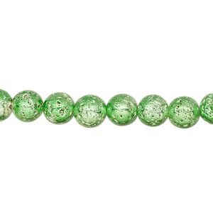 Lava rock 1pkg1, electrocoated round bead, mint green 15.5-16 inch 6-7mm