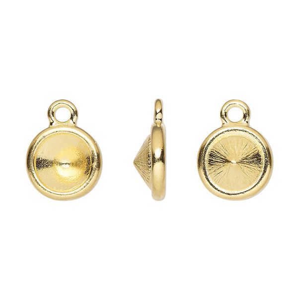 Drop, TierraCast&reg;, Almost Instant Jewelry&reg;, gold-plated pewter (tin-based alloy), 11mm round with SS39 chaton or rivoli glue-in setting (1088). Sold per pkg of 20. image number 0
