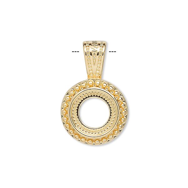 Pendant, gold-plated "pewter" (zinc-based alloy), 24x15.5mm round with rope design and 10mm round setting. Sold per pkg of 4. image number 0