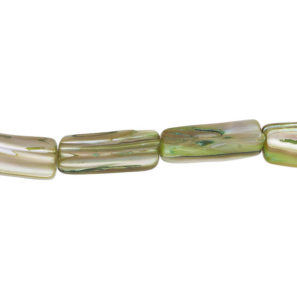 Mother-of-pearl shell 1pkg1, stick bead 15 inch green apple 13x5mm-16x9mm image number 0