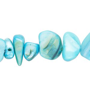 Mother-of-pearl shell 1pkg1, chip bead 30 inch sky blue small to extra-large