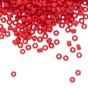 Seed bead, TOHO BEADS&reg;, glass, pkg/50g, #8 round, opaque frosted cherry red (TR-08-45AF).