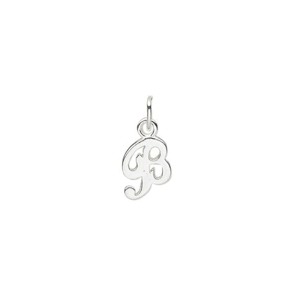 Charm, sterling silver, 9x7mm Champagne cursive alphabet letter "B." Sold individually. image number 0
