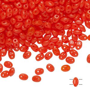 Bead, Preciosa Twin&trade;, Pressed Twin, Czech pressed glass, jelly orange, 5x2.5mm oval with 2 holes. Sold per 10-gram pkg.