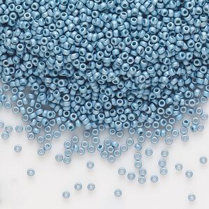Seed bead, Miyuki, glass, pkg/250g, #15 rocaille, opaque matte galvanized dark aqua, (RR-2094).