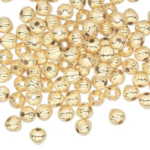 Bead 1pkg100 gold-plated, 5mm corrugated teardrop, brass