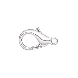 Clasp lobster claw 1pkg10 silver-plated, 19x12mm, brass 1-strand