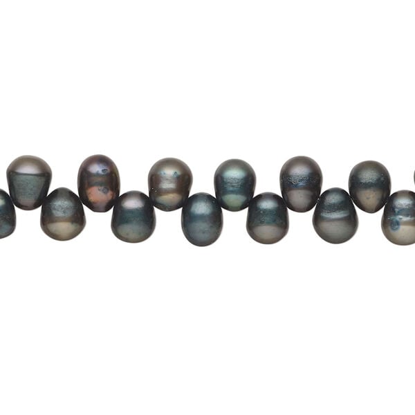 Freshwater pearl 1pkg1, top-drilled rice, 15 inch dark forest green 5x4mm-7x5mm cultured image number 0