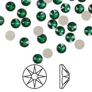 Flat back 144pk majestic green foil back, Crystal Passions&reg; 4.6-4.8mm rose round SS20 2088