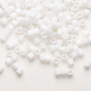 Seed bead, Delica&reg;, glass, pkg/250g, #8 round, opaque matte rainbow chalk white (DBL-0351).