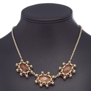 Necklace, resin with gold-finished brass and steel, copper, 34x28mm oval, 18 inches with 2-inch extender chain and lobster claw clasp. Sold individually.