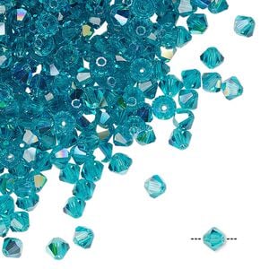 Bead 144pk blue zircon AB, Preciosa Czech crystal 4mm bicone