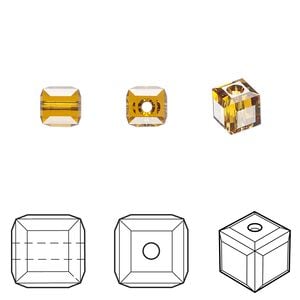 Bead 48pk topaz, Crystal Passions&reg; 6mm cube 5601