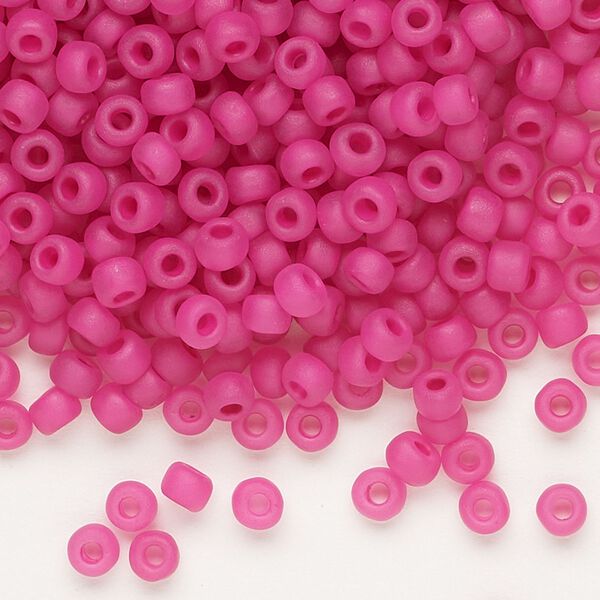 Seed bead, Dyna-Mites&trade;, glass 1pkg0.5kg, #6 round, translucent matte inside dyed color hot pink (207MA 6/0 RR) image number 0