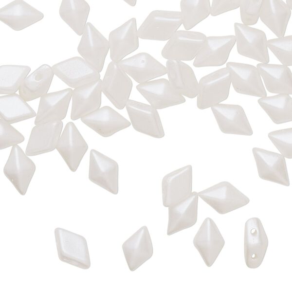 Bead, DiamonDuo&trade;, Czech pressed glass, opaque alabaster white airy pearl, 8x5mm faceted diamond with flat back and (2) 0.7-0.8mm holes. Sold per 50-gram pkg, approximately 350 beads. image number 0