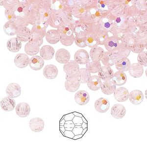 Bead 144pk pink sapphire AB, Preciosa Czech crystal 4mm round