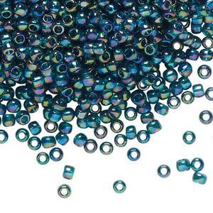 Seed bead, TOHO BEADS&reg;, glass, pkg/50g, #8 round, translucent rainbow teal (TR-08-167BD).