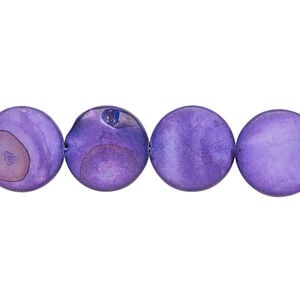 Mother-of-pearl shell 1pkg1, puffed flat round bead 15 inch royal purple 12-13mm