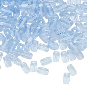 Bead, Czech glass, transparent light blue, 6mm square tube. Sold per 1-ounce pkg, approximately 90 beads.