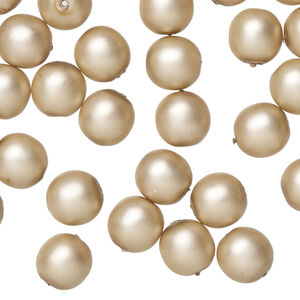 Bead, Czech pearl-coated glass druk 1pkg50, opaque matte sand, 8mm round.