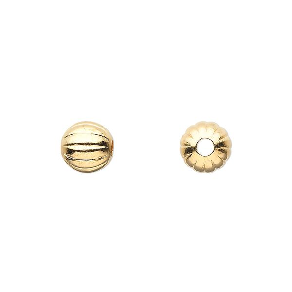 Bead 1pkg10 gold-plated, 8mm corrugated round, brass image number 0