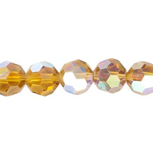 Bead 1pk 32 facets translucent gold AB, Celestial Crystal&reg; 10mm round 15.5-16 inch