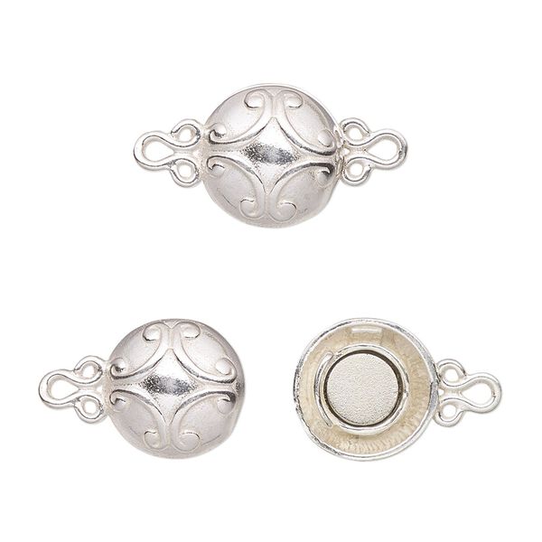 Clasp magnetic 1pkg1 sterling silver, 12mm fancy round, JBB Findings 1-strand image number 0