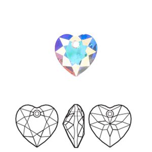 Drop 2pk crystal AB, Crystal Passions&reg; 10.5mm pendant heart cut 6432